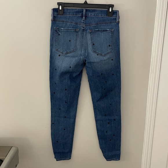 LOFT Modern Skinny Blue Jeans With Black Polka Dots Size 27/4 - Picture 2 of 6